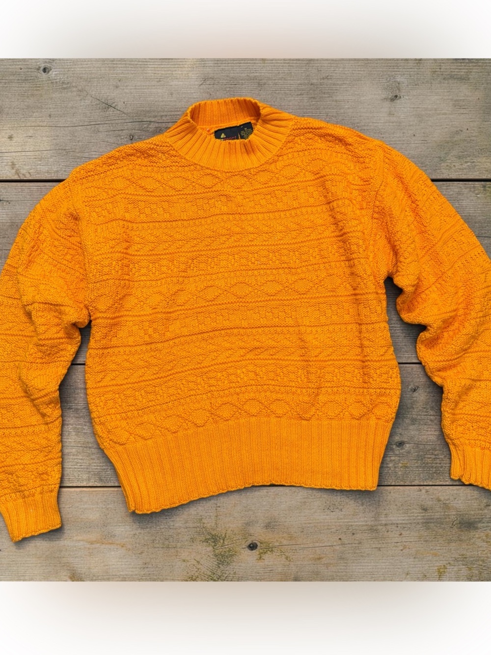 Liz Claiborne Vintage Sweater Textured Cable Knit Mock Neck Orange M Medium